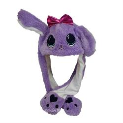 اسباب-بازی-کلاه عروسکی نمایشی خرگوش پاپیون دار بنفش گوش متحرک اصل
